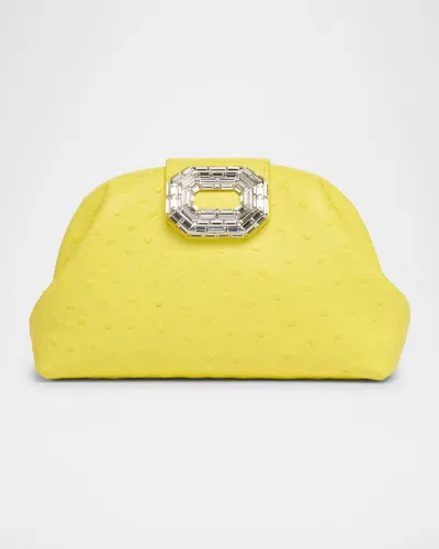 Amina Muaddi Camelia Ostrich-embossed Leather Clutch Bag