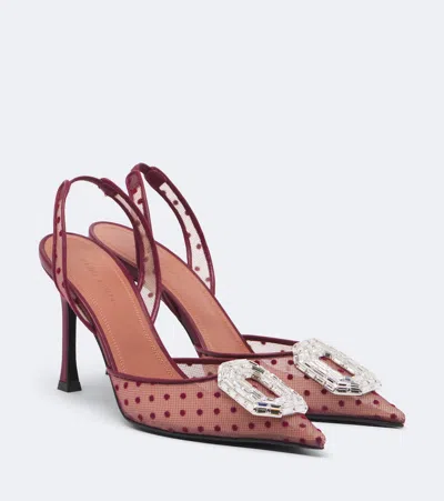 Amina Muaddi Camelia Point D'esprit Slingback Pumps In Burgundy