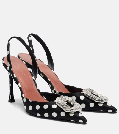 Amina Muaddi Camelia 90mm Polka Dot Satin Slingback Pumps In Black