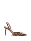 Amina Muaddi Pointed-toe Slingback Heels With Crystal Embellishment In Animal Print