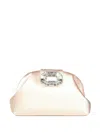Amina Muaddi Champagne Satin Clutch With Rectangular Mirrored Accent