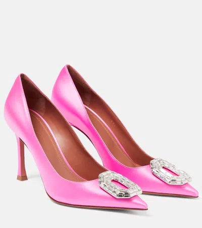 Amina Muaddi Camelia Satin Pumps In Pink