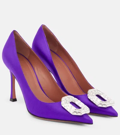 Amina Muaddi Camelia Satin Pumps In Purple