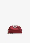 Amina Muaddi Wine Red Satin Camelia Bag In Red