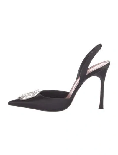 Pre-owned Amina Muaddi Camelia Satin Slingback Pumps In Black
