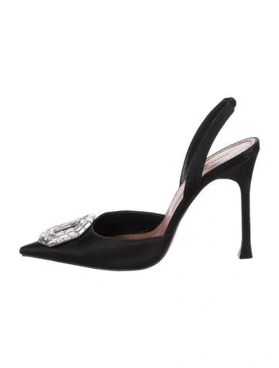 Pre-owned Amina Muaddi Camelia Satin Slingback Pumps In Black
