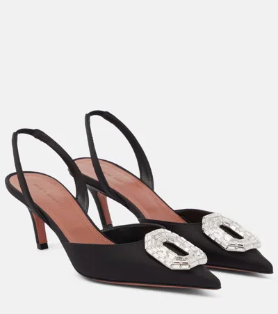 Amina Muaddi Camelia Satin Slingback Pumps In Black