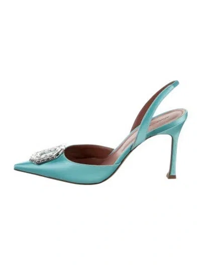 Pre-owned Amina Muaddi Camelia Satin Slingback Pumps In Blue