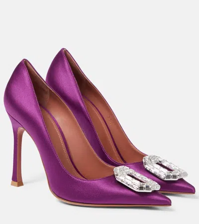Amina Muaddi Camelia 105 Crystal-embellished Satin Pumps In Purple