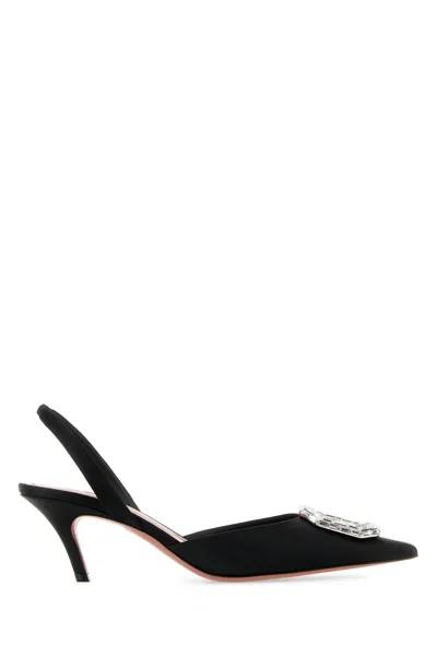AMINA MUADDI BLACK SATIN CAMELIA 60 PUMPS