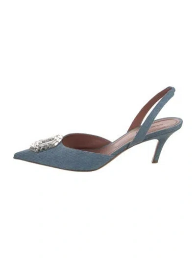 Pre-owned Amina Muaddi Camelia Sling 60 Denim Denim Slingback Pumps In Blue