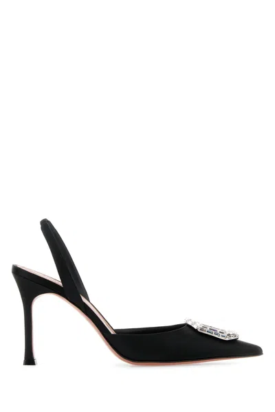 AMINA MUADDI BLACK SATIN CAMELIA PUMPS