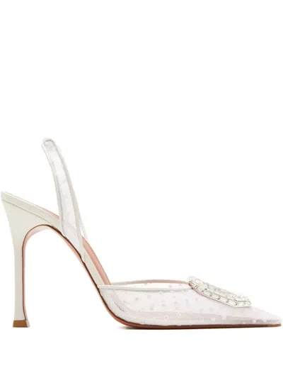 Amina Muaddi Camelia Sling 90 Polka-dot Crystal-embellished Pumps In White
