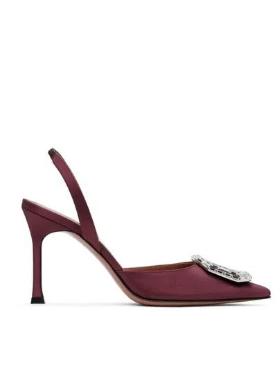 Amina Muaddi Camelia Sling 90 Satin Pumps In Burgundy
