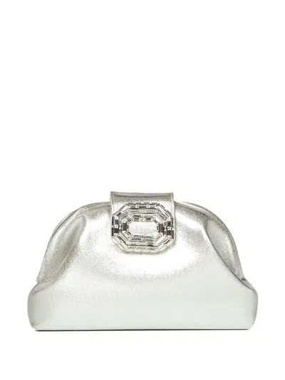 Amina Muaddi Camelia Special Metallic Leather Clutch Bag