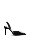 Amina Muaddi Black Calf Leather Bos Taurus High Heel Pumps In Animal Print