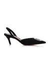 Amina Muaddi Camelia 60 Crystal-embellished Metallic Tweed Slingback Pumps In Black
