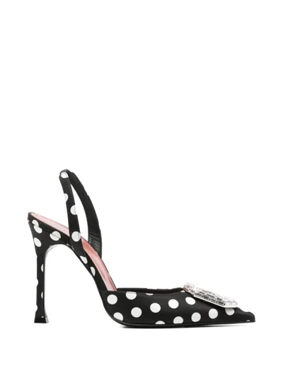 Amina Muaddi Camelia Polka-dot Satin Slingback Pumps In Multi
