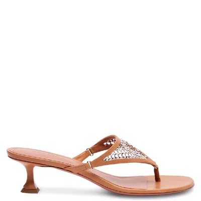 Amina Muaddi 45mm Cameron Crystal-embellished Leather Sandals In Brown