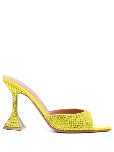 Amina Muaddi Caroline 95 Crystal-embellished Satin Mules In Yellow