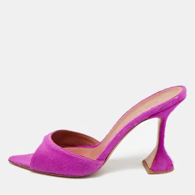 Pre-owned Amina Muaddi Caroline Size 41 Purple Calf Hair Slide Sandals