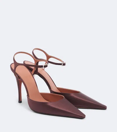 Amina Muaddi Carolyn Satin Slingback Pumps In Brown