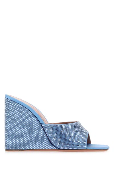 AMINA MUADDI CERULEAN BLUE SATIN LUPITA MULES