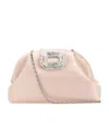 Amina Muaddi Light Pink Satin Camelia Clutch