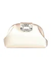 Amina Muaddi Champagne Satin Clutch With Rectangular Mirrored Accent