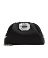 Amina Muaddi Satin Finish Shoulder Bag With Embellished Buckle In Black Silver