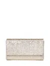 Amina Muaddi Champagne Satin Clutch With Crystal Embellishments