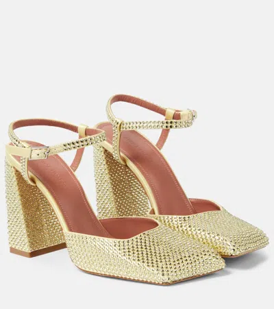 Amina Muaddi Gold-tone Rhinestone-embellished Pumps In Yellow