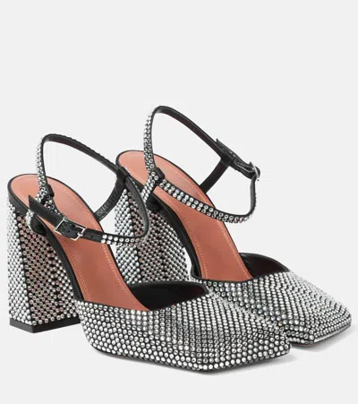Amina Muaddi Charlotte Crystal-embellished Satin Pumps In Black