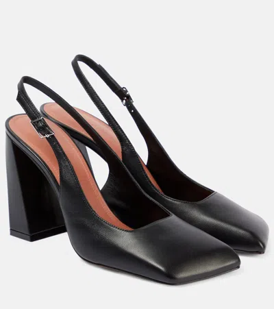 Amina Muaddi Charlotte Leather Mary Jane Pumps In Black