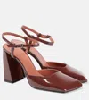 Amina Muaddi 60mm Camelia Patent-leather Ankle-strap Pumps In Brown