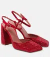 Amina Muaddi Charlotte Crystal 95 Suede Pumps In Red