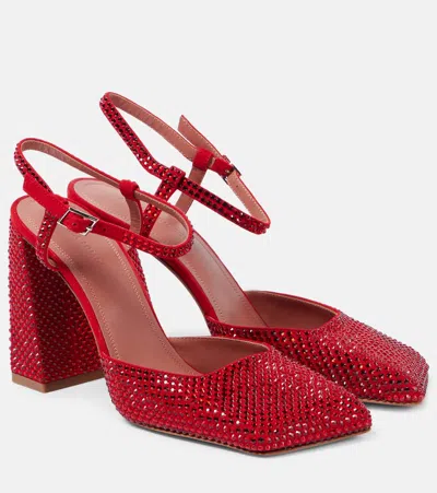 Amina Muaddi Charlotte Crystal 95 Suede Pumps In Red