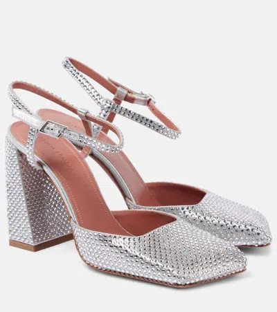 Amina Muaddi Charlotte Crystal-embellished Satin Pumps In Silver