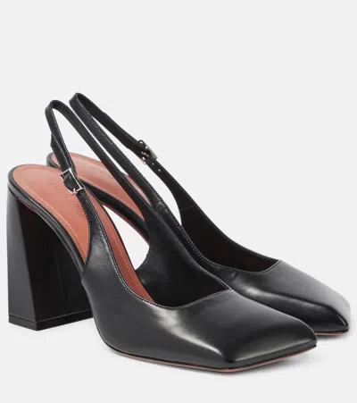 Amina Muaddi Charlotte Leather Slingback Pumps In Black