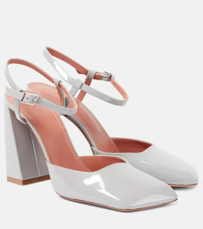 Amina Muaddi Charlotte Patent Leather Slingback Pumps In Silver