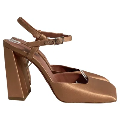 Pre-owned Amina Muaddi Charlotte Pumps In Brown Satin