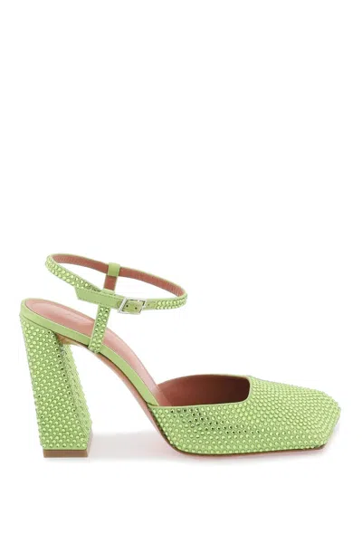 Amina Muaddi Charlotte Pumps With Crystals In Green