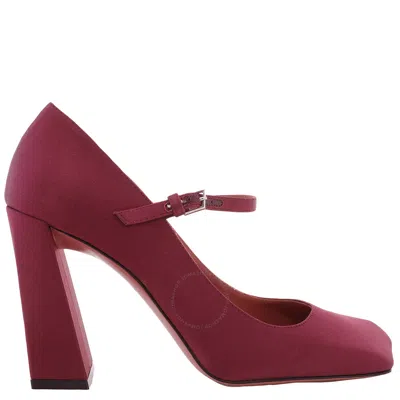 Amina Muaddi Charlotte Satin Mary Jane Pumps In Red