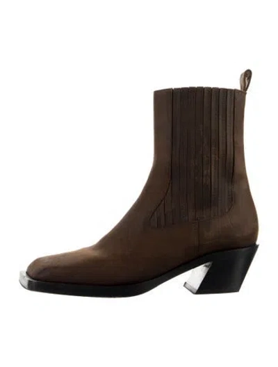 Pre-owned Amina Muaddi Chiara Chelsea Leather Western Boots In Brown