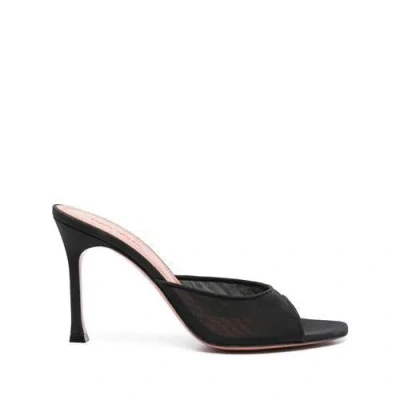 Amina Muaddi Chic Mesh Upper Sandals With Oblique Almond Toe And 95mm Heel In Black