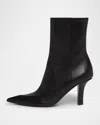 Amina Muaddi Christine Leather Zip Ankle Booties In Black