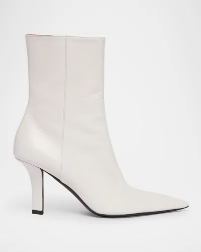 Amina Muaddi Christine Leather Zip Ankle Booties In White