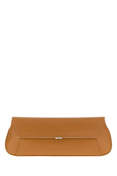 Amina Muaddi Camel Leather Ami Clutch In Brown