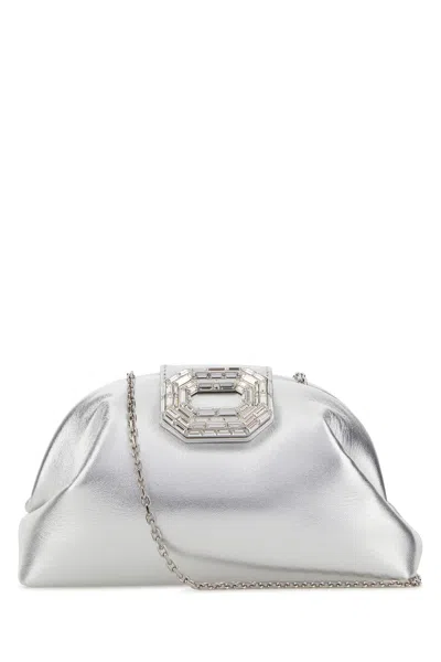 Amina Muaddi Silver Metal Camelia Clutch