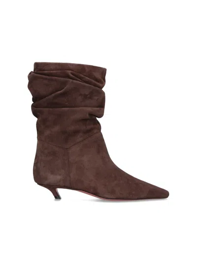 Amina Muaddi Cocoon Mini Boot In Split Suede Calf Leather In Brown